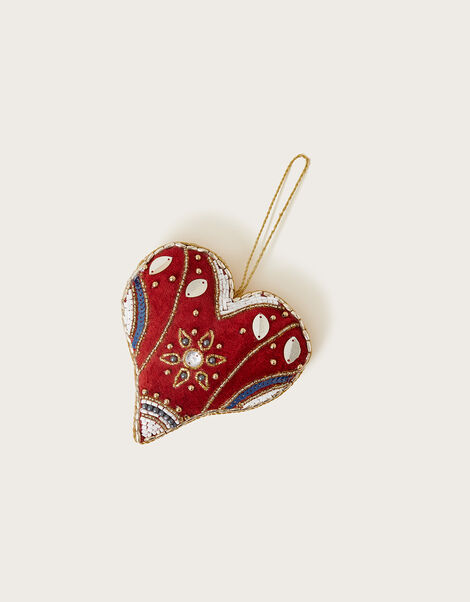 Embellished Velvet Heart Hanging Decoration Red, Red (RED), large