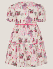 London Print Puff Sleeve Dress, Ivory (IVORY), large