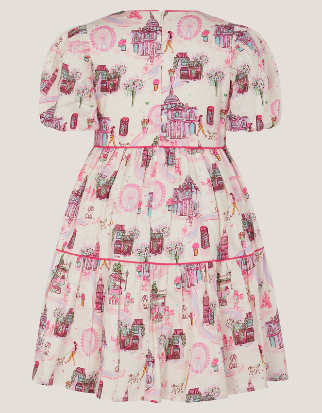 London Print Puff Sleeve Dress, Ivory (IVORY), large