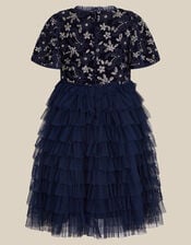 Shikha Bead Embellished Ruffle Party Dress, Blue (NAVY), large