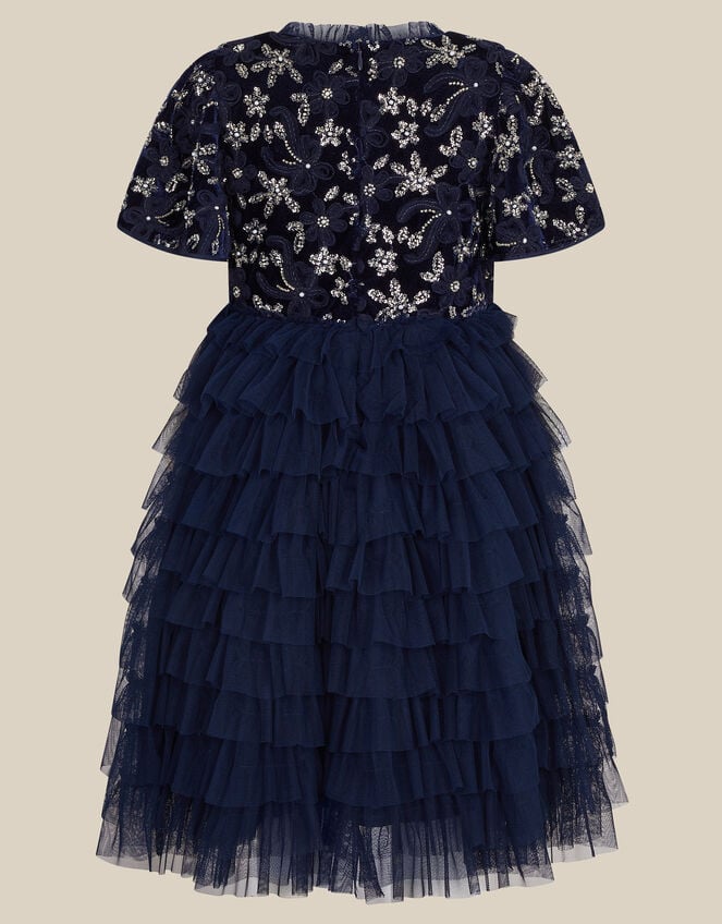 Shikha Bead Embellished Ruffle Party Dress, Blue (NAVY), large