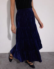 East Heather Crinkle Velvet Maxi Skirt, Blue (NAVY), large