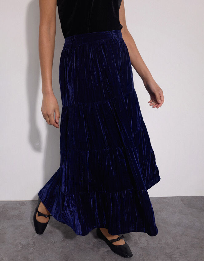 East Heather Crinkle Velvet Maxi Skirt, Blue (NAVY), large