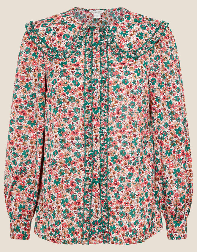 Callie Collar Ditsy Print Blouse, Orange (CORAL), large