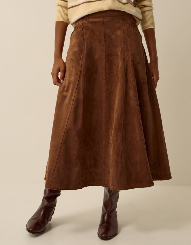 Josie Faux Suede Midi Skirt, Brown (BROWN), large