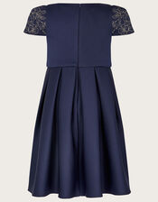 Floral Embroidered Scuba Dress, Blue (NAVY), large