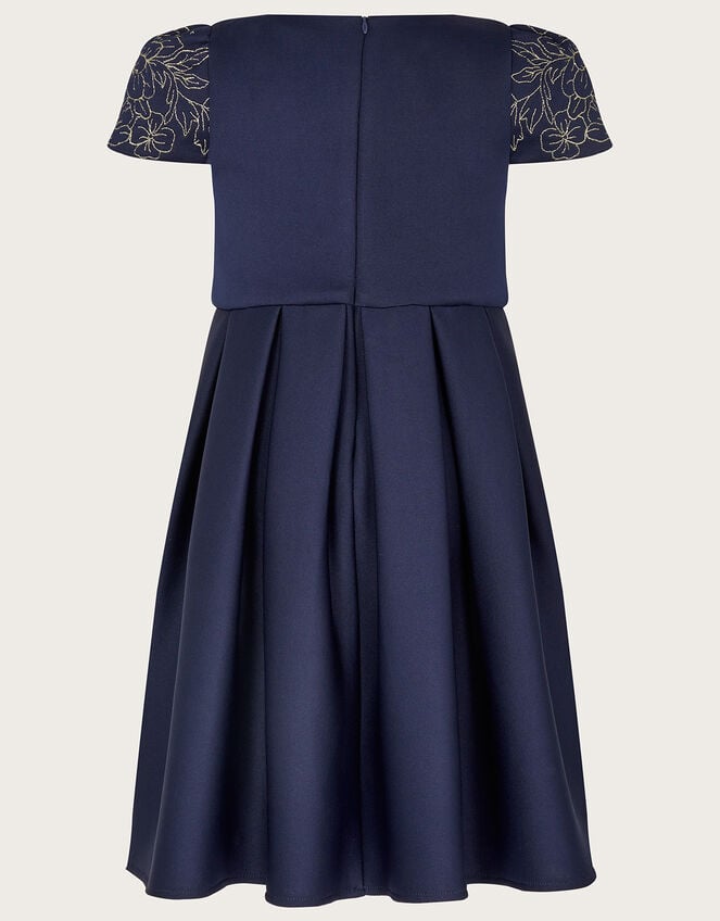 Floral Embroidered Scuba Dress, Blue (NAVY), large