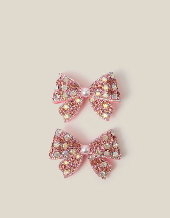 2-Pack Rhinestone Bow Hair Clips, , large