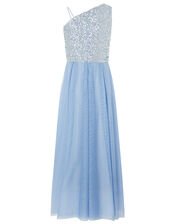 Eilish One-Shoulder Sequin Maxi Dress, Blue (PALE BLUE), large