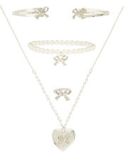 Diamante Bow and Pearl Jewellery Set, , large