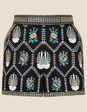 Embroidered Shorts in Pure Cotton, Black (BLACK), large