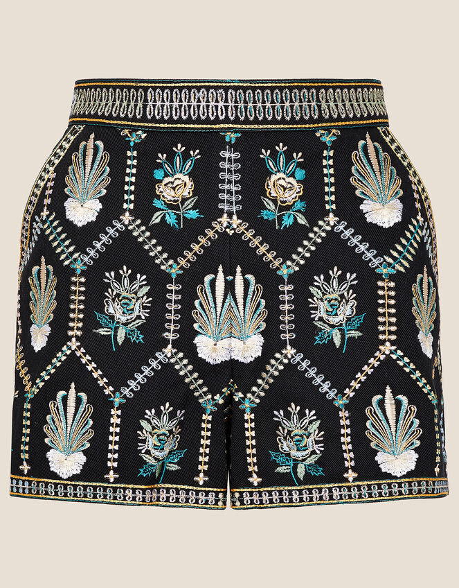 Embroidered Shorts in Pure Cotton, Black (BLACK), large