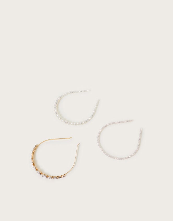 3-Pack Diamante Pearl Headbands, , large