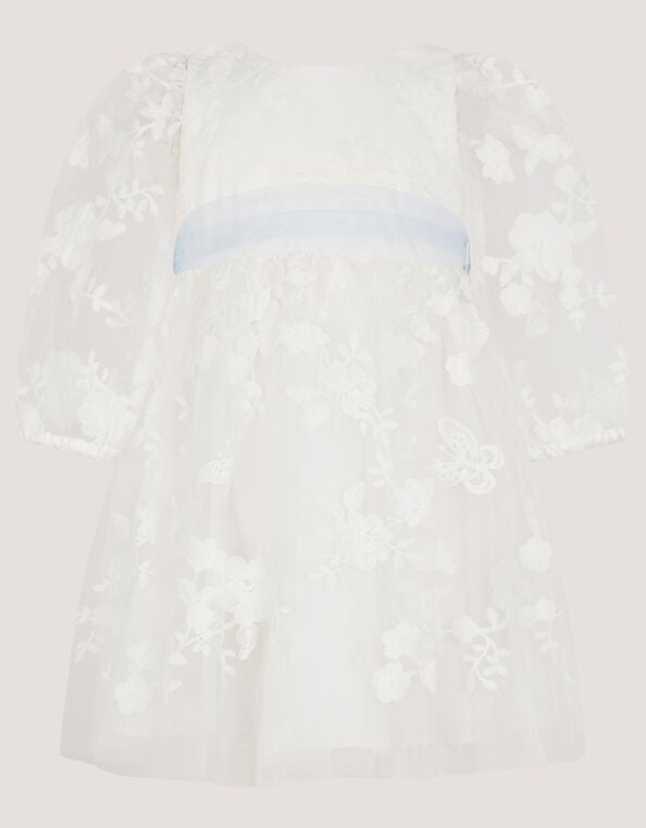 Baby Beatrice Floral Embroidered Tulle Dress, Ivory (IVORY), large