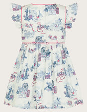 Baby London Print Frilly Cotton Dress, Ivory (IVORY), large
