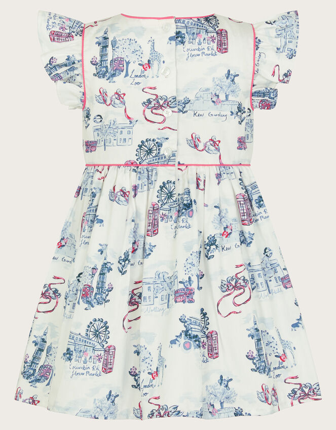 Baby London Print Frilly Cotton Dress, Ivory (IVORY), large