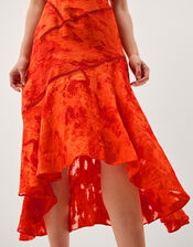 Josie Jacquard Floral Midi Dress, Orange (ORANGE), large