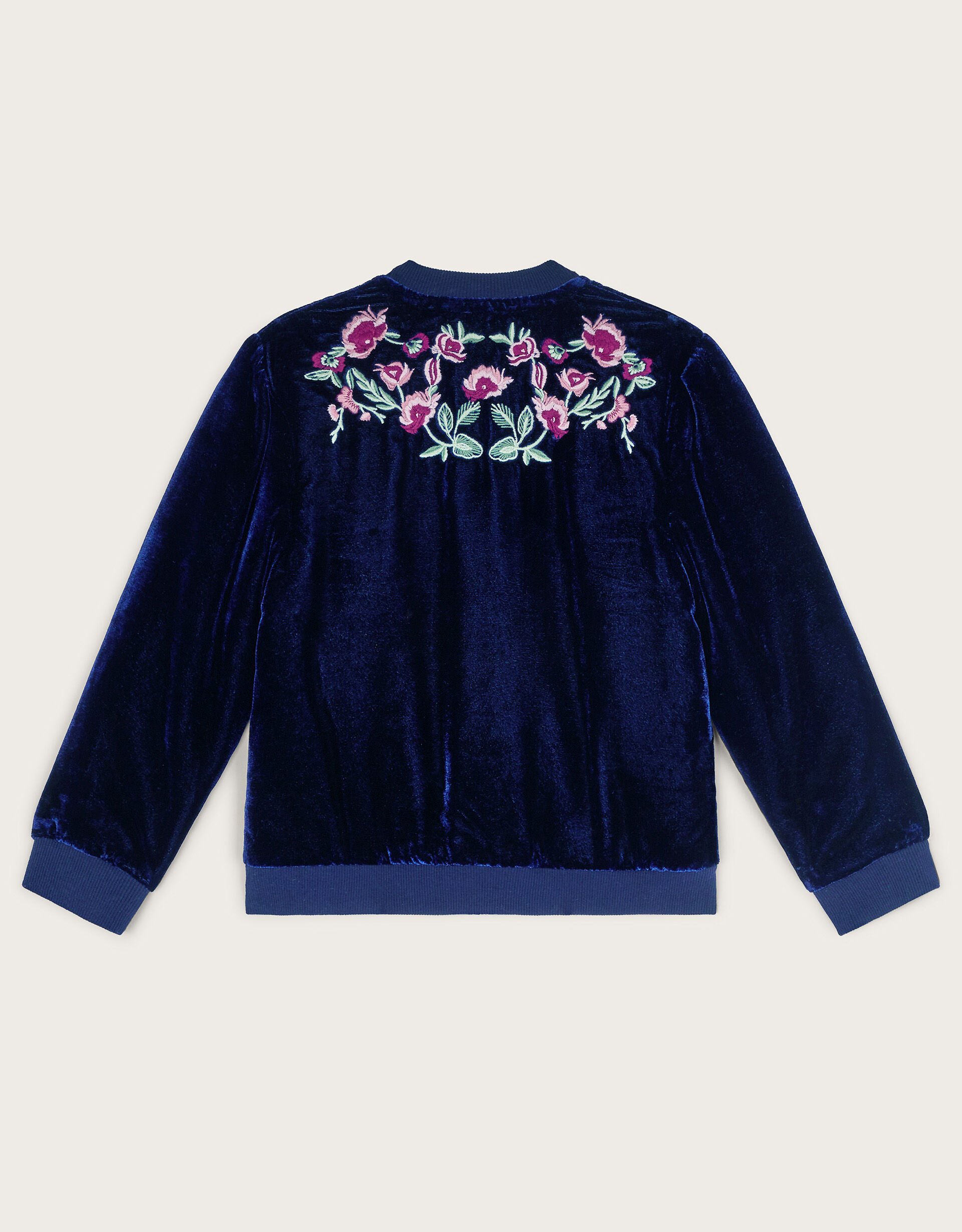 Embroidered Velvet Bomber Jacket Blue