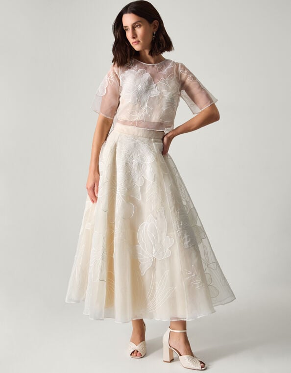 Rosie Embroidered Floral Bridal Skirt, Ivory (IVORY), large