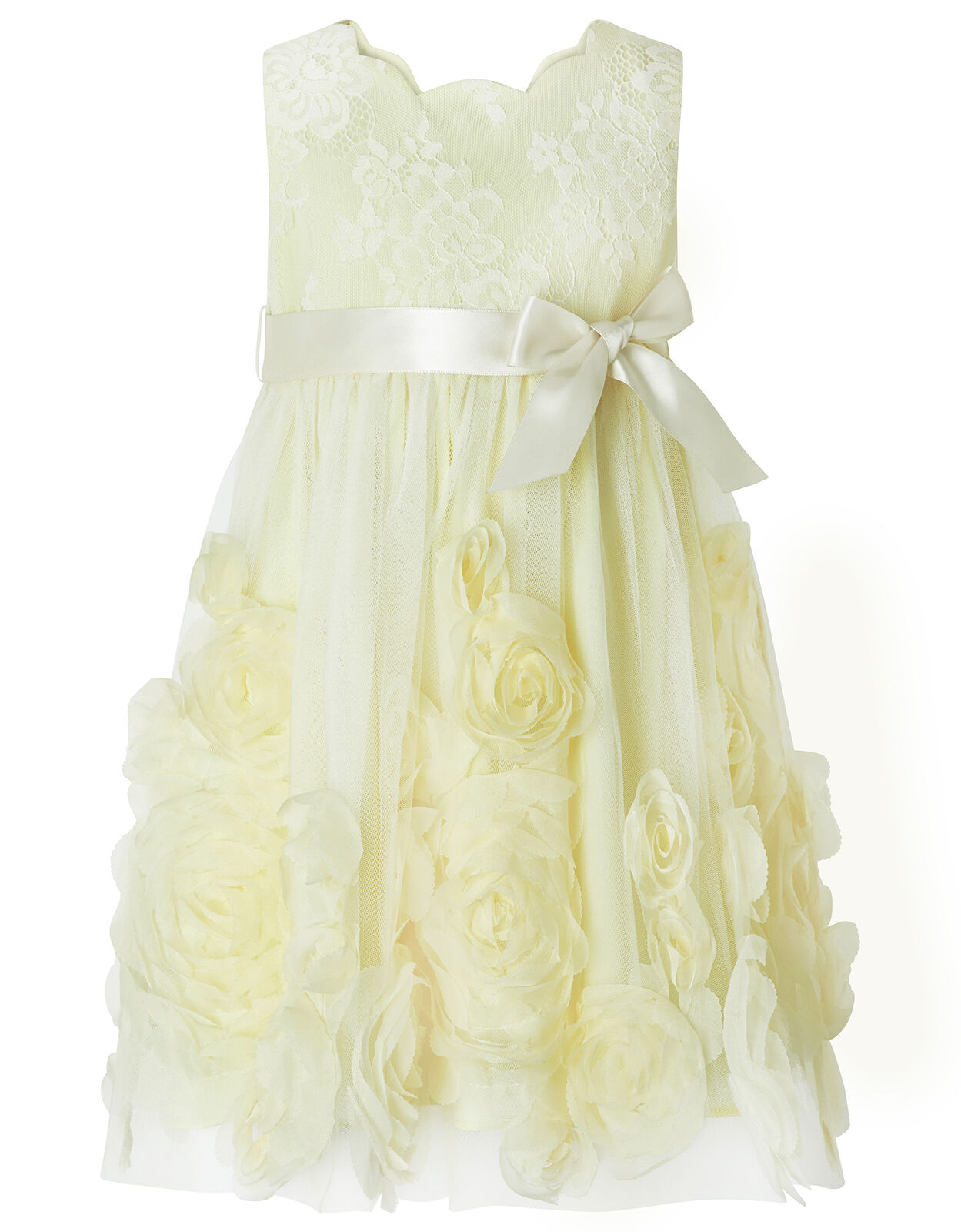 Baby Macaroon Occasion Dress with 3D Flowers Yellow Baby Girl