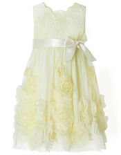 Baby Macaroon Occasion Dress with 3D Flowers, Yellow (LEMON), large