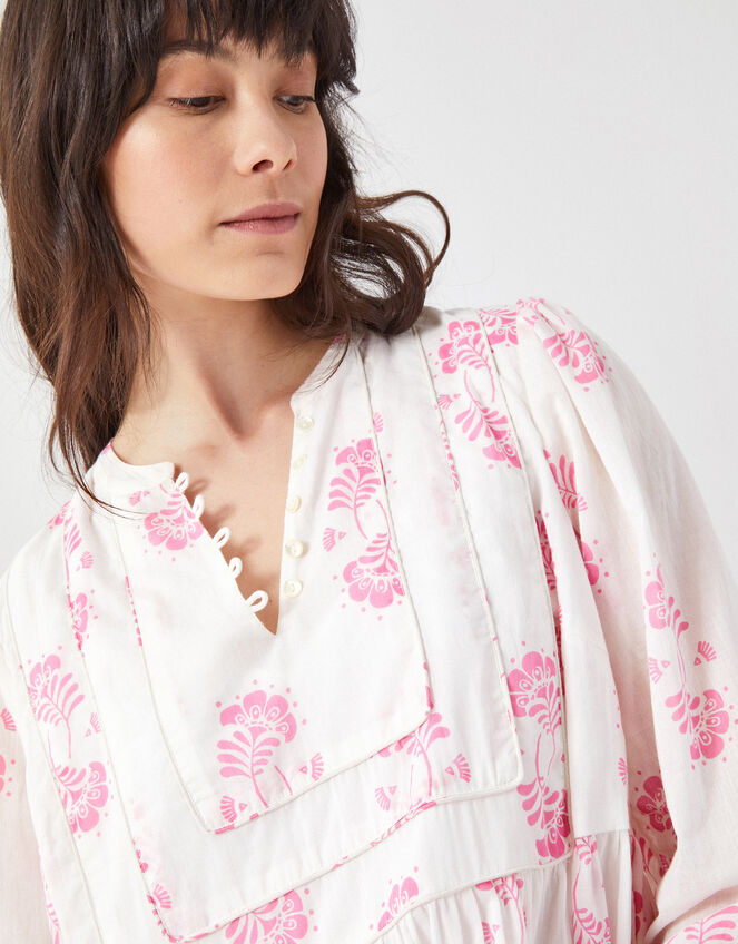 East Millie Hand-Screen Floral Print Midi Dress, Pink (PINK), large