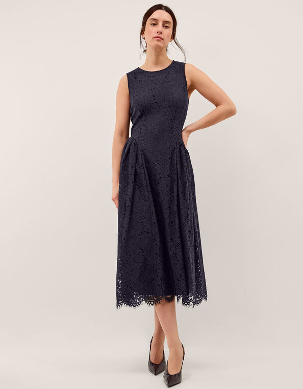 Lydia Sleeveless Lace Midi Dress, Blue (NAVY), large