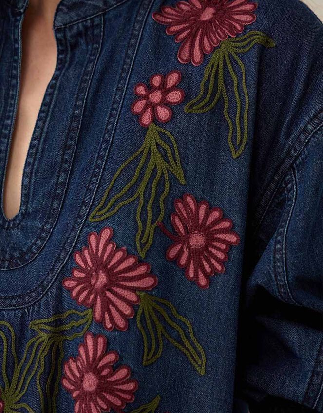 East Reyna Denim Embroidered Dress, Blue (INDIGO), large