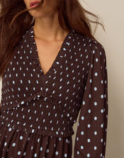 Shae Polka Dot Jersey Midi Dress, Brown (CHOCOLATE), large