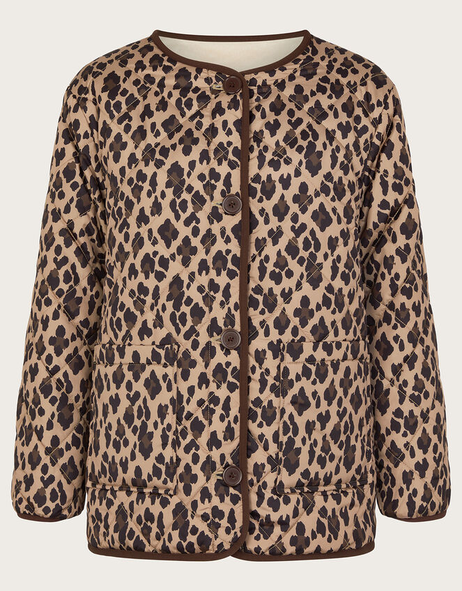 Rue Reversible Quilted Leopard Print Jacket, Brown (BROWN), large