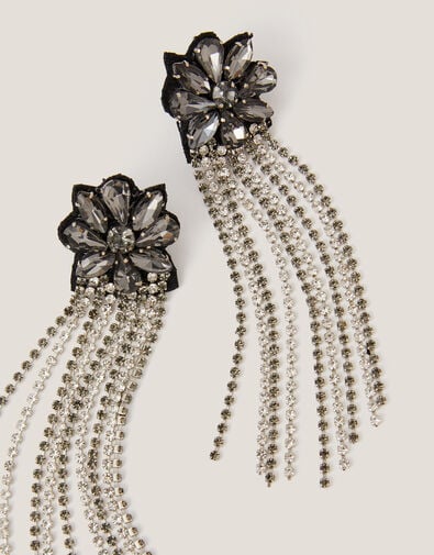 Flower Gemstone Tassel Drop Earrings, , large