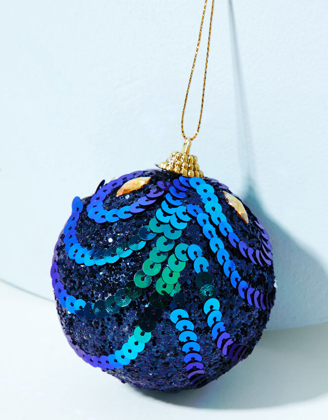 Peacock Sequin Christmas Bauble, , large