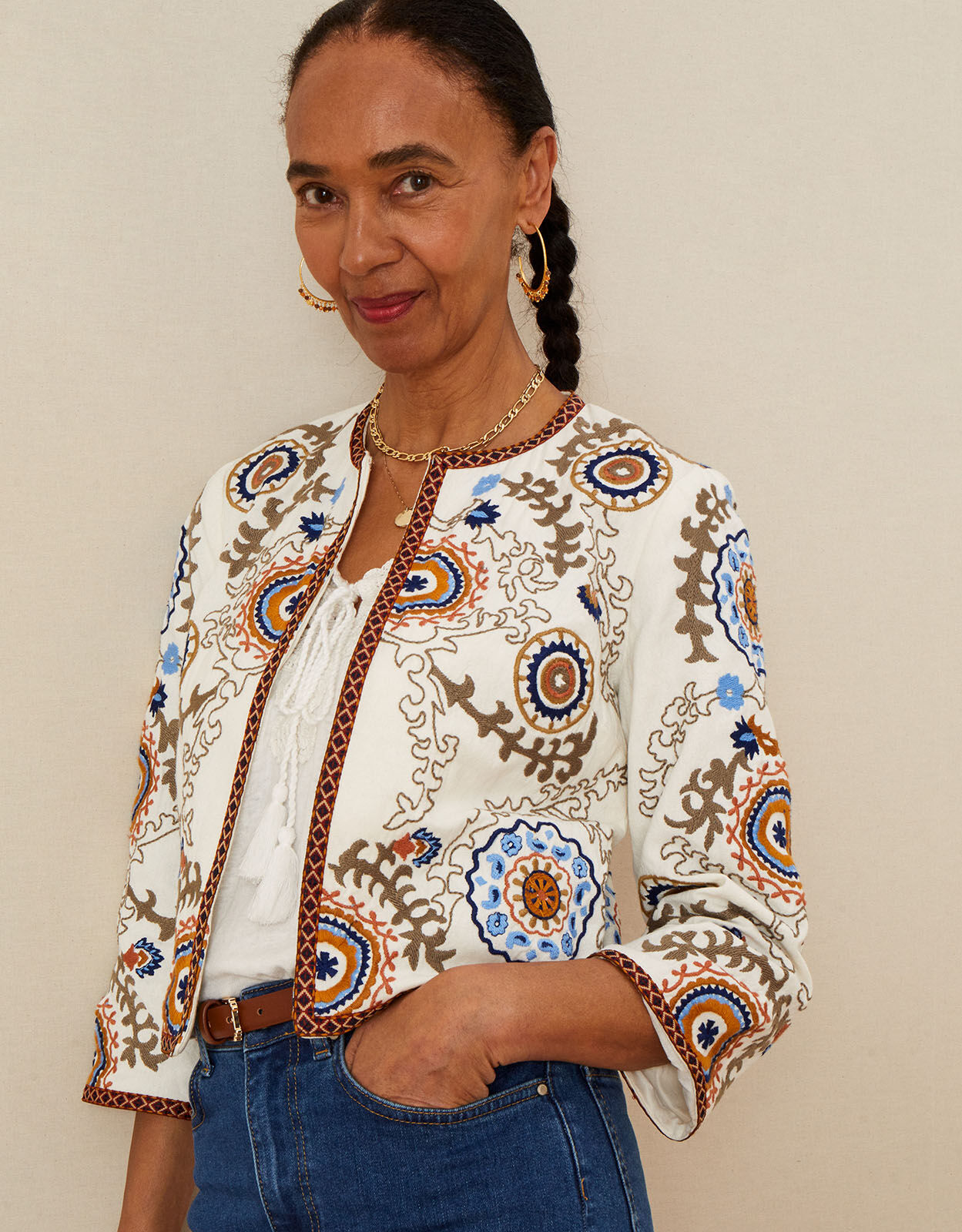 Embroidered Circle Jacket Ivory