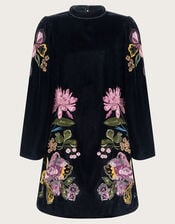 Freya Embroidered Velvet Tunic Dress, Black (BLACK), large