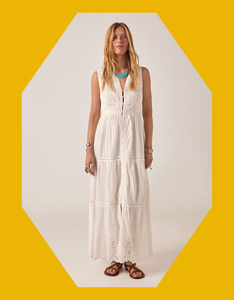 Maison Hotel Gino Broderie Lace Maxi Dress, White (WHITE), large