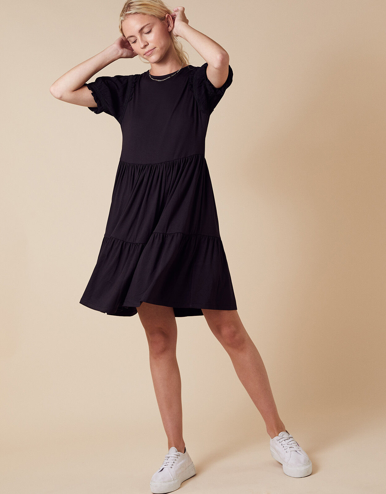 black smock dress with sleeves