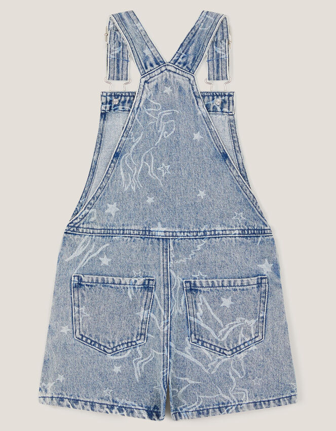 Unicorn Print Denim Dungarees, Blue (BLUE), large