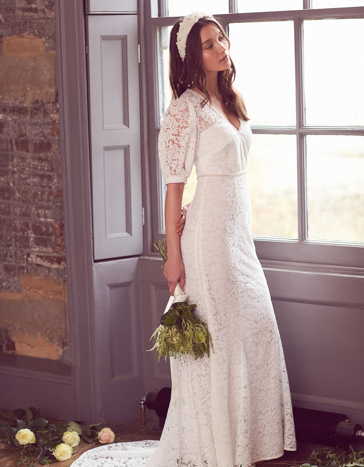 Nicky Beaded Lace Bridal Dress Ivory
