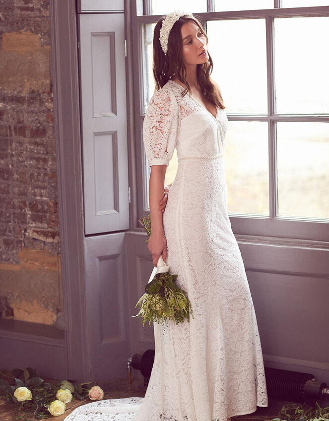 Nicky Beaded Lace Bridal Dress, Ivory (IVORY), large