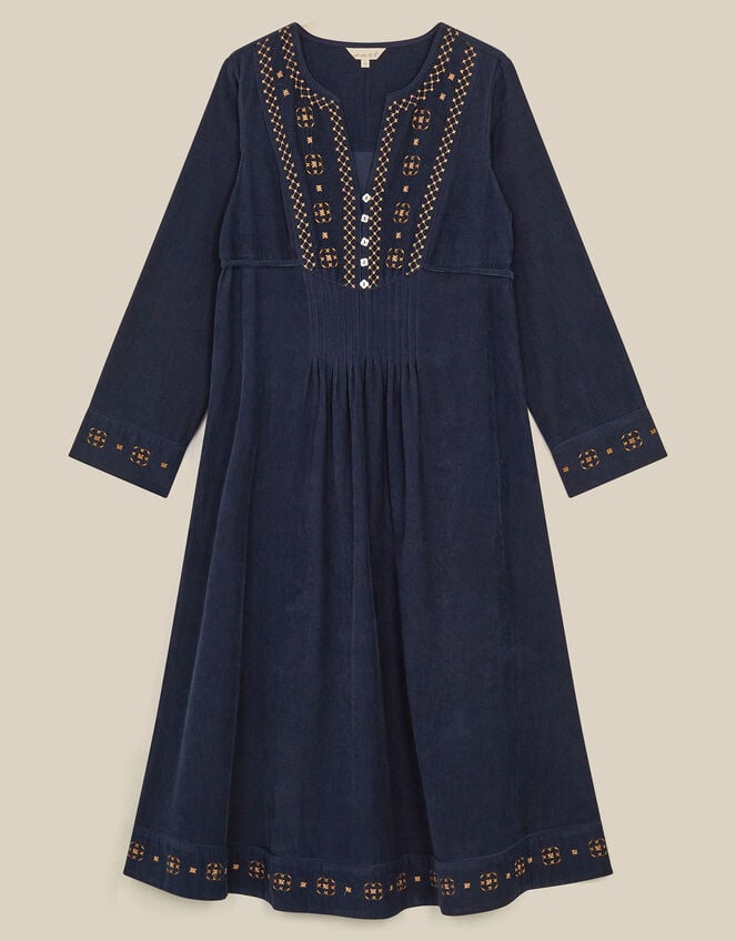 East Anita&nbsp;Embroidered Corduroy Midi Dress, Blue (NAVY), large