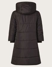 Hooded Longline Puffer Coat, Black (BLACK), large