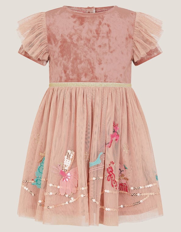Baby Christmas Scene Tulle Disco Dress, Pink (PINK), large