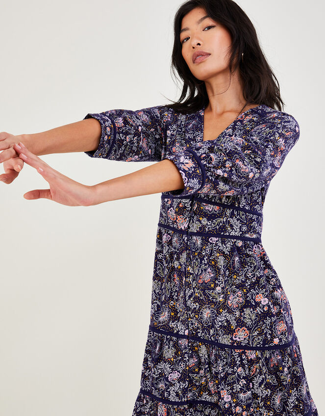 Tiered Short Jersey Dress, Blue (NAVY), large