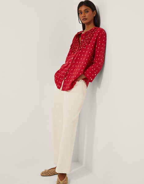 Poppy Ruffle Print Blouse, Red (RED), large