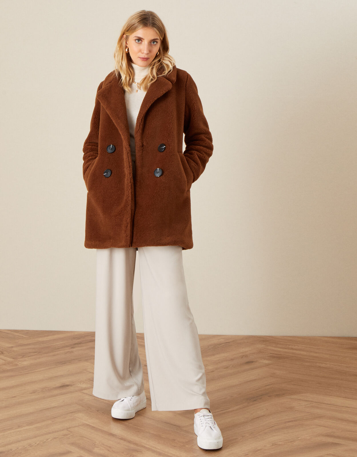Short brown teddy coat on sale