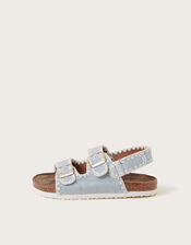 Denim Whipstitch Buckle Sandals, Blue (BLUE), large