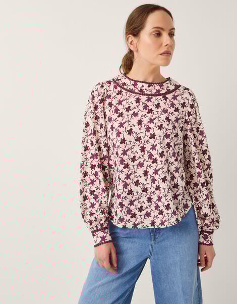 Felipa Floral Print Jersey Top, Ivory (IVORY), large