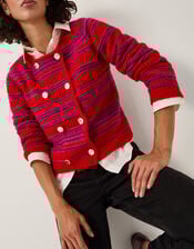 Starla Stripe Double Breasted Cardigan, Red (RED), large