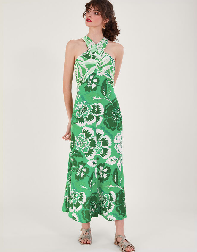 Clo Botanical Print Crossover Maxi Dress, Green (GREEN), large