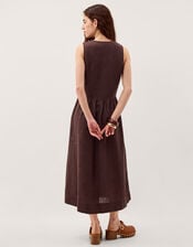 Lily Square Neck Linen Midi Dress, Brown (CHOCOLATE), large